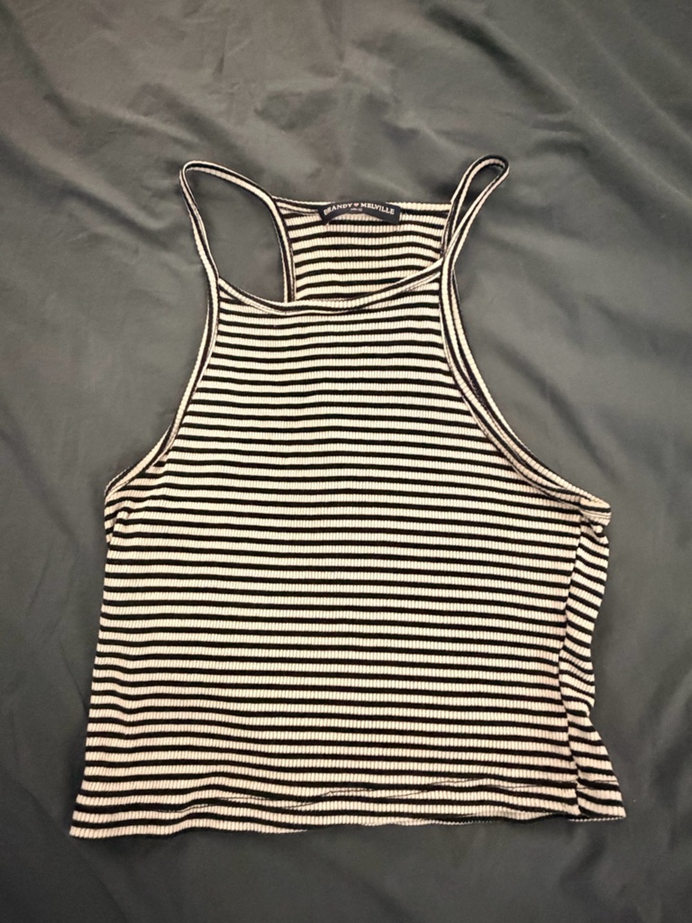 Brandy Melville Black & White Striped High Neck Racerback Tank